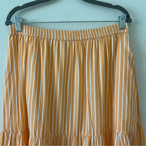 Pact Sunset Light Gauze Pull-On Citrus Stripe Tiered Midi Skirt SZ Large - Picture 8 of 15